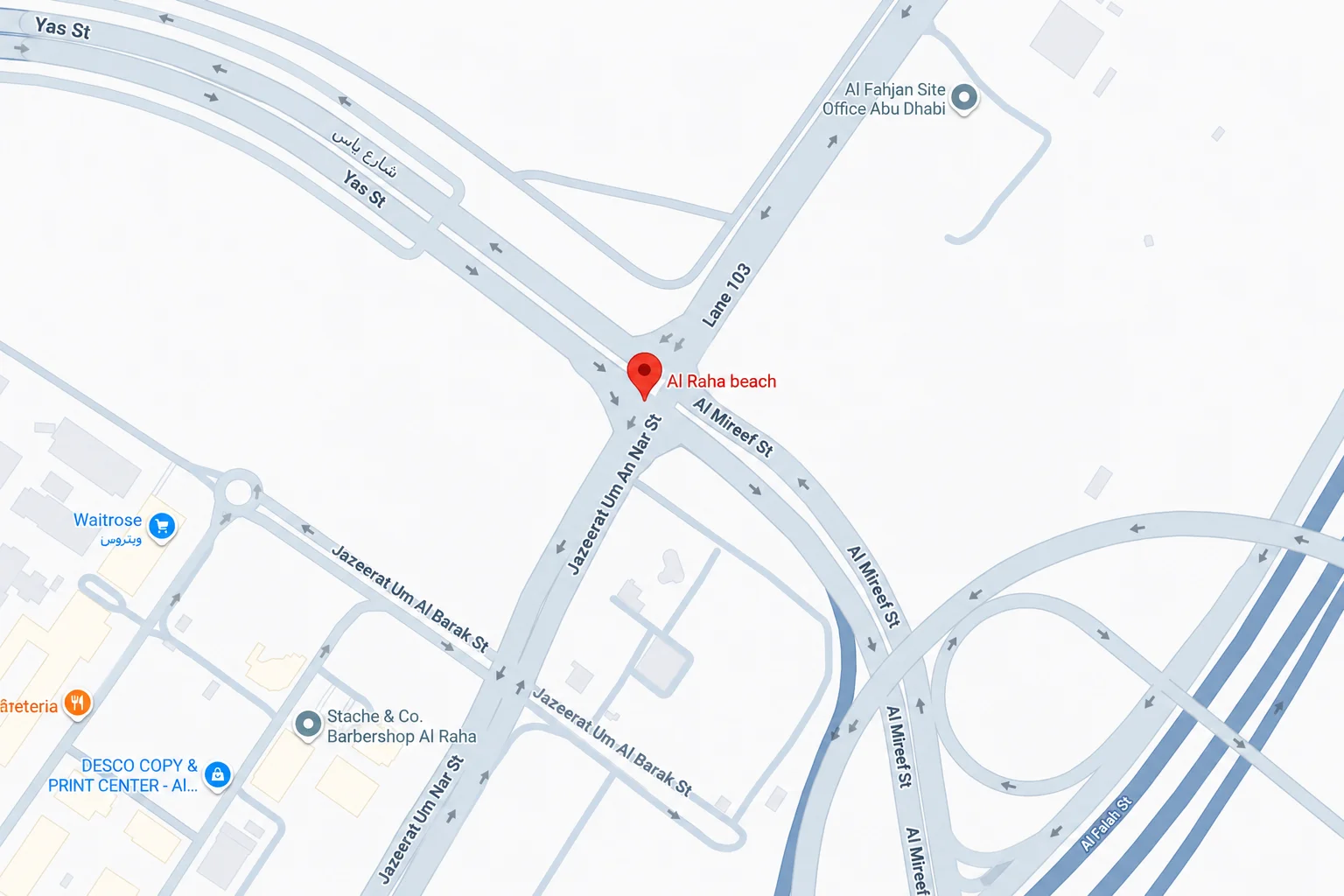 Al Raha beach’s location & connectivity