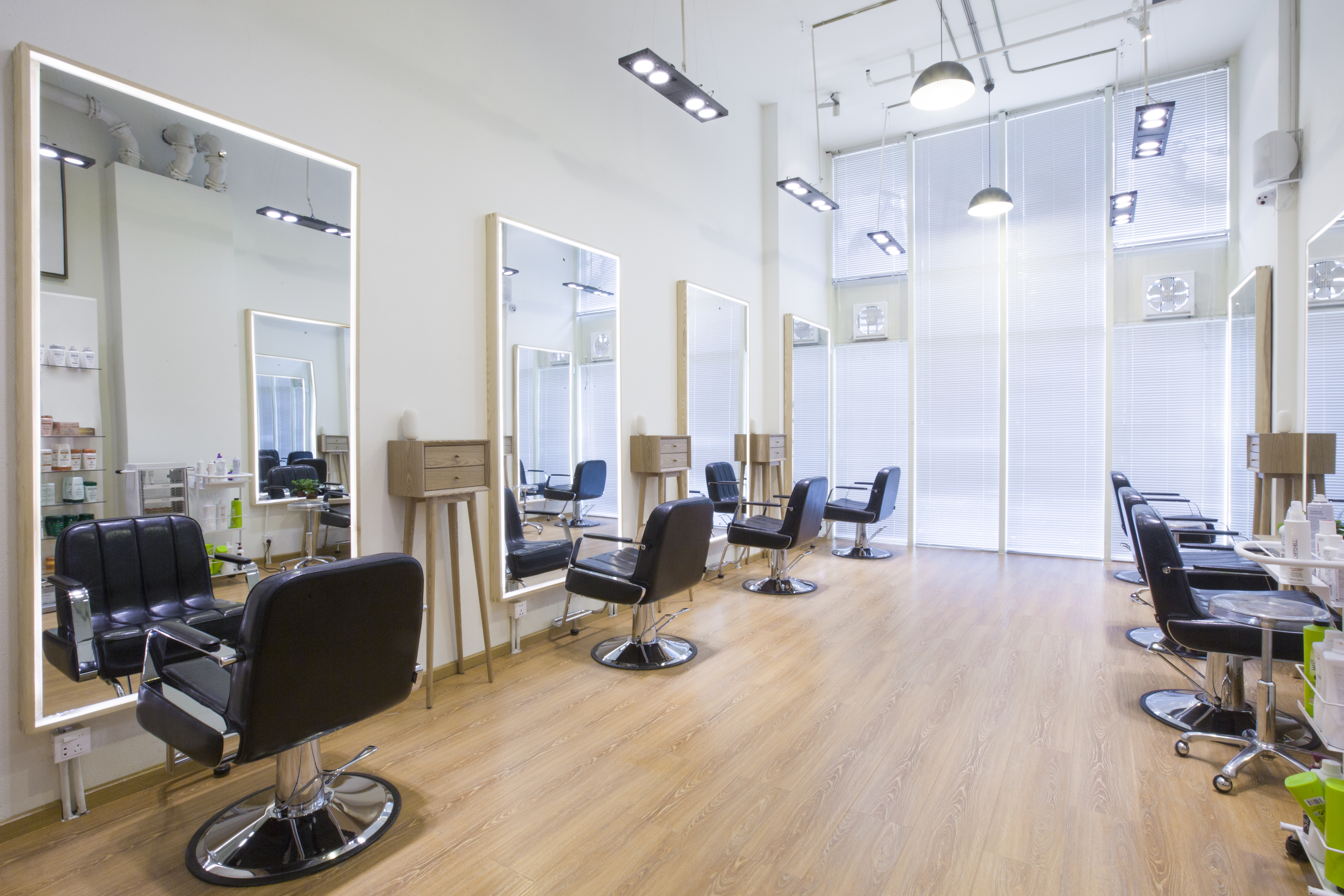 Modern ladies salon interior with styling stations in a Dubai salon for sale