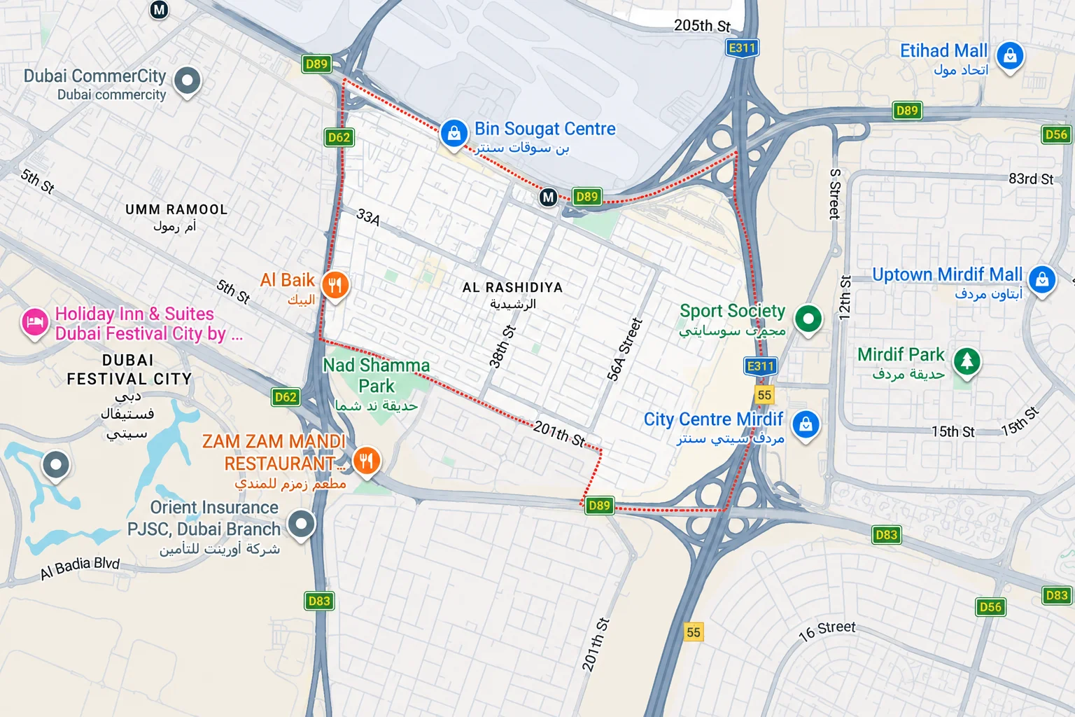 Location and connectivity in Al Rashidiya