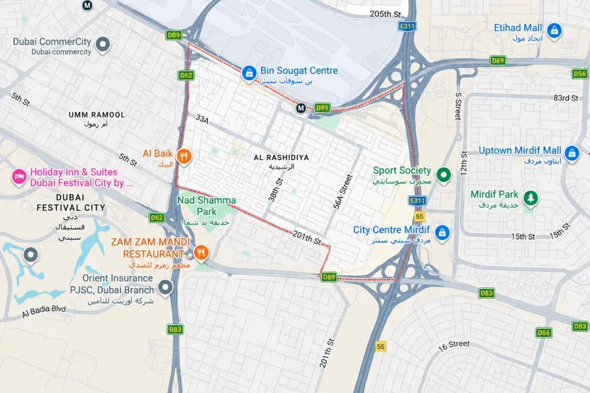 Location and connectivity in Al Rashidiya