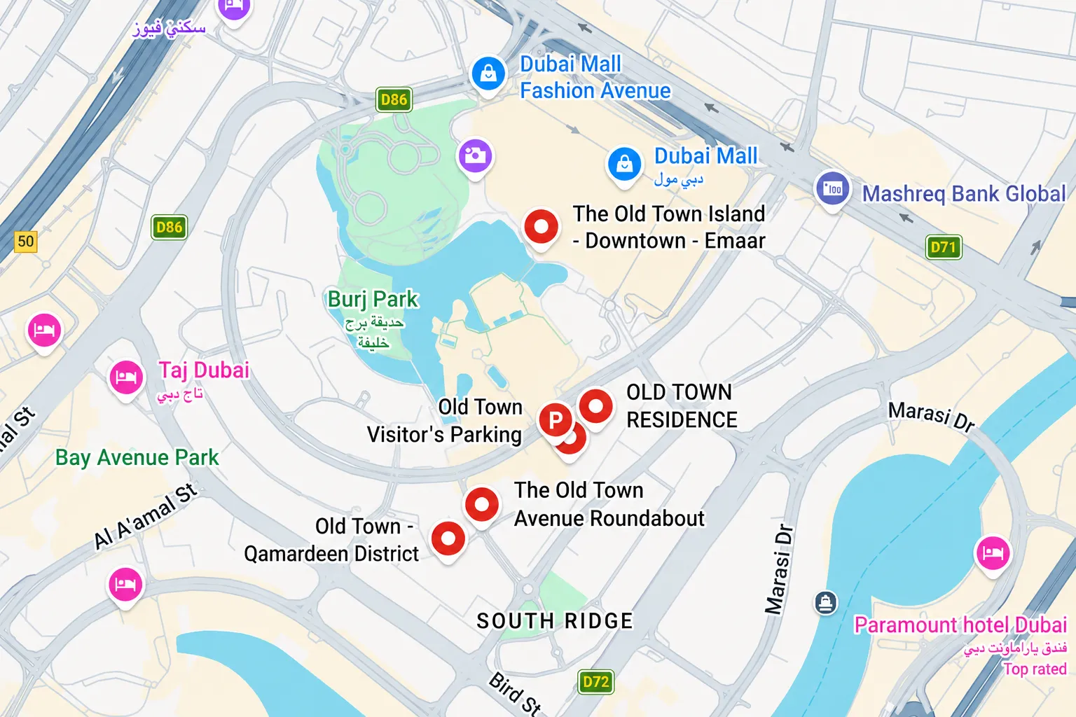 Location and connectivity in Old Town Dubai