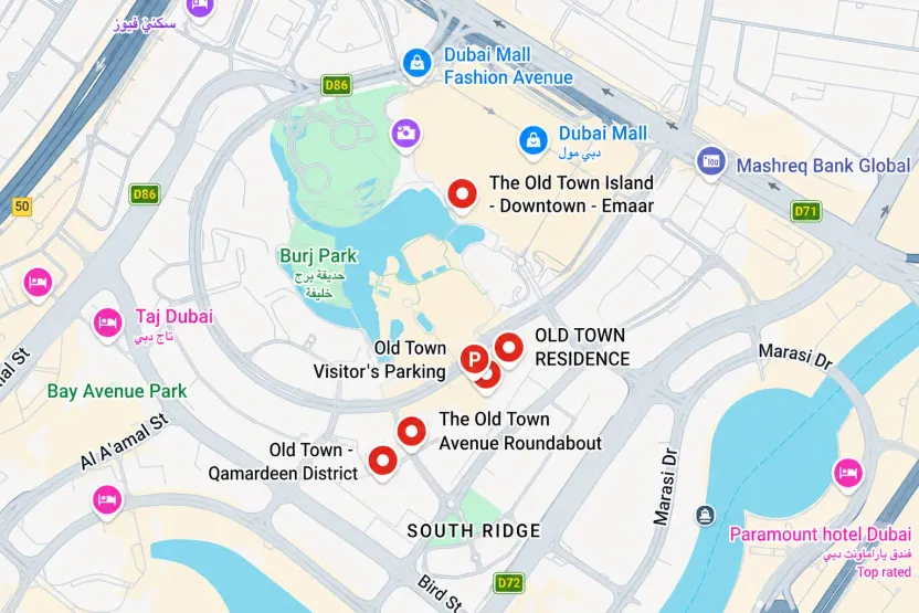 Location and connectivity in Old Town Dubai