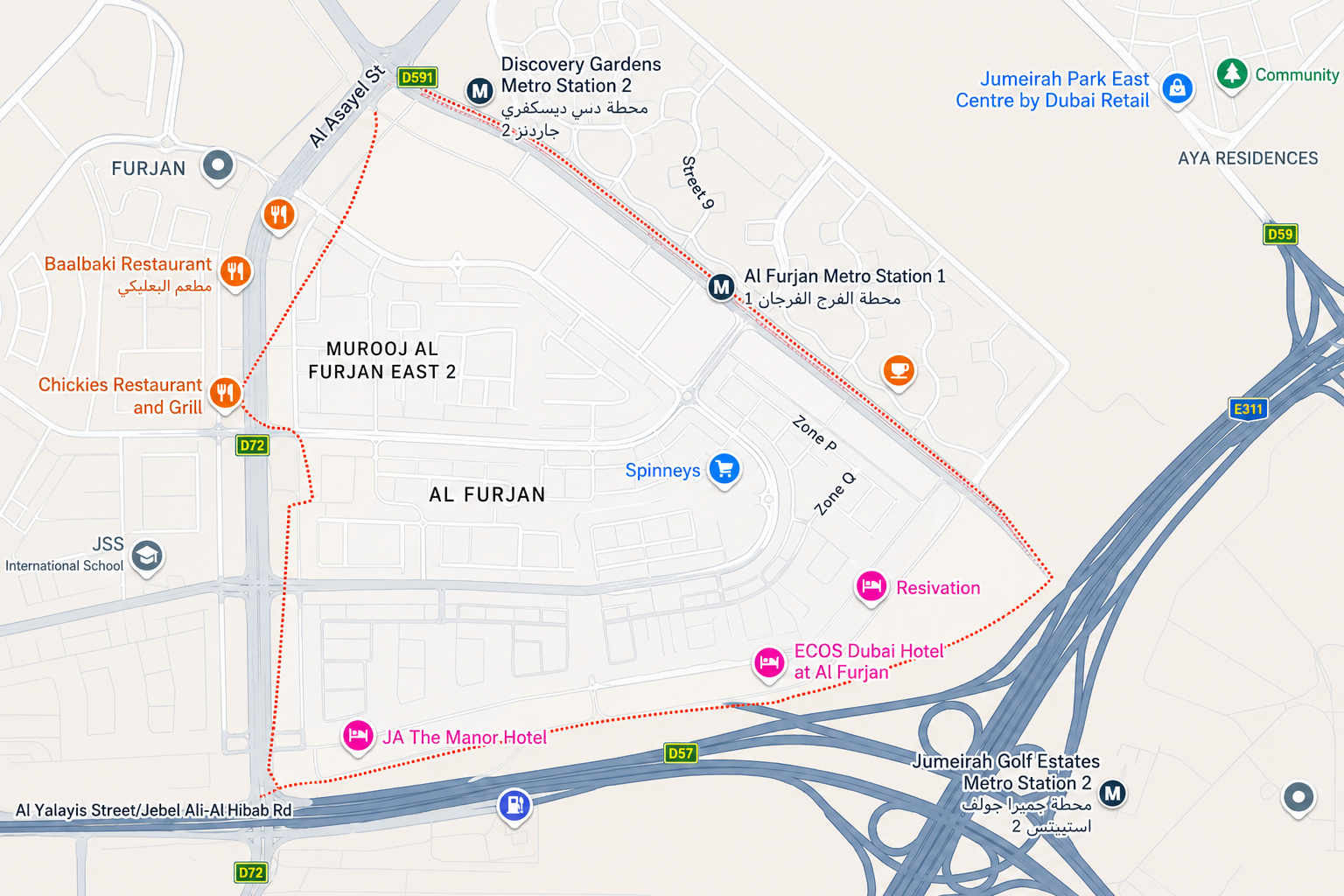 Location & connectivity in Al Furjan