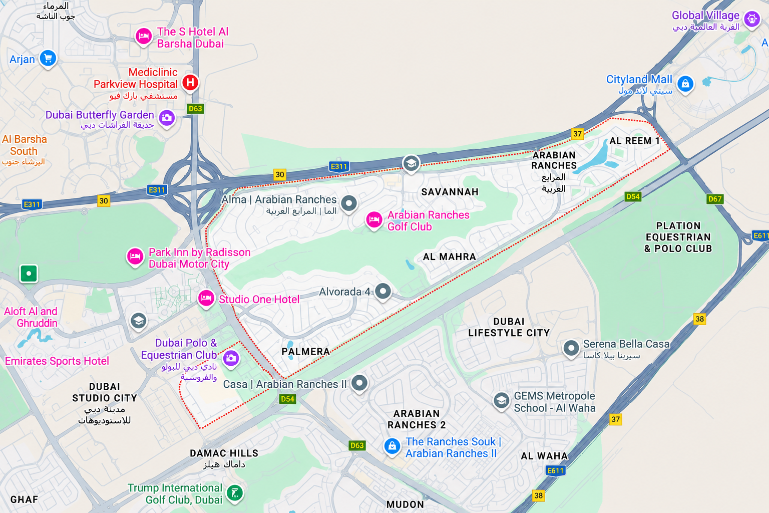 Location & connectivity in Arabian Ranches