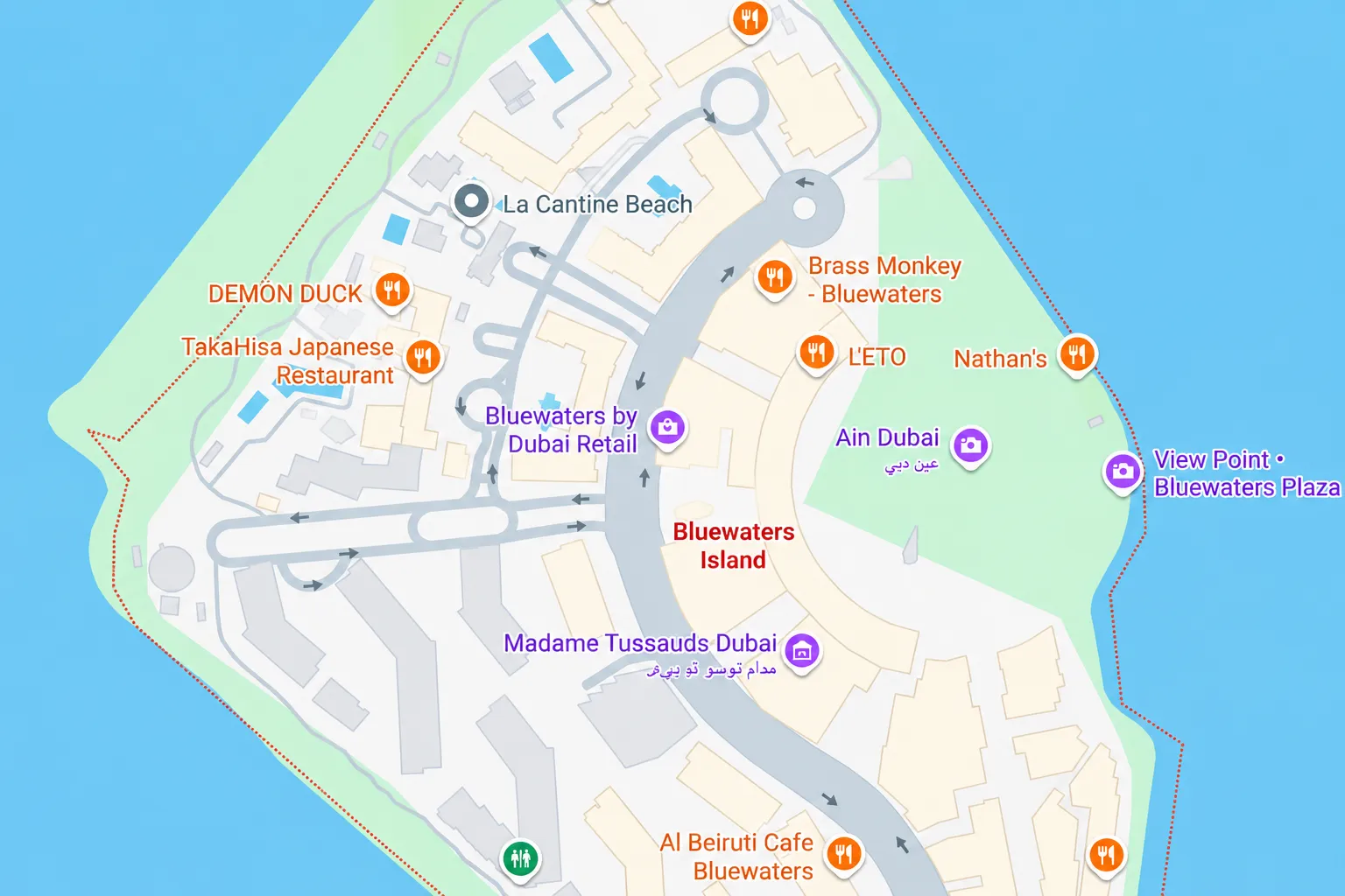 Location & connectivity in Bluewaters Island