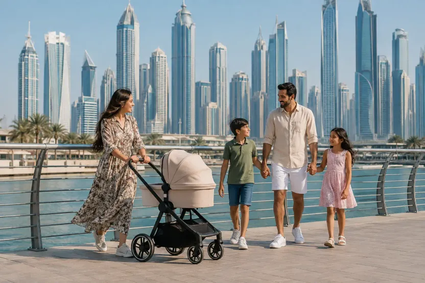 What is the average monthly living cost in Dubai for a family