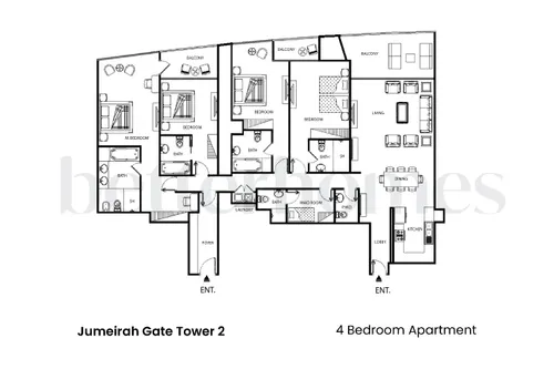 4 Bedrooms Apartment in Jumeirah Gate Tower 2
